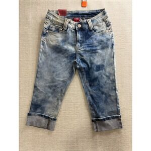 T&Y Fashion Cropped Jeans Womens 5/6 Blue Denim Skinny Leg Acid Wash Cuffed Hem